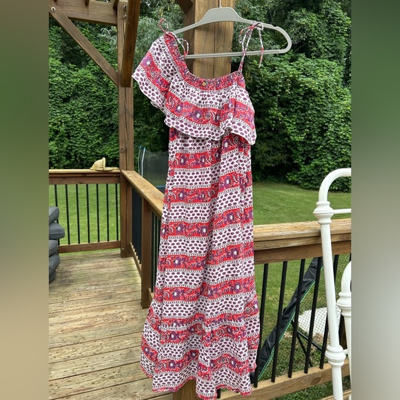 Antik Batik block print ruffle Bohemian One-Shoulder high low Dress - Picture 7 of 8